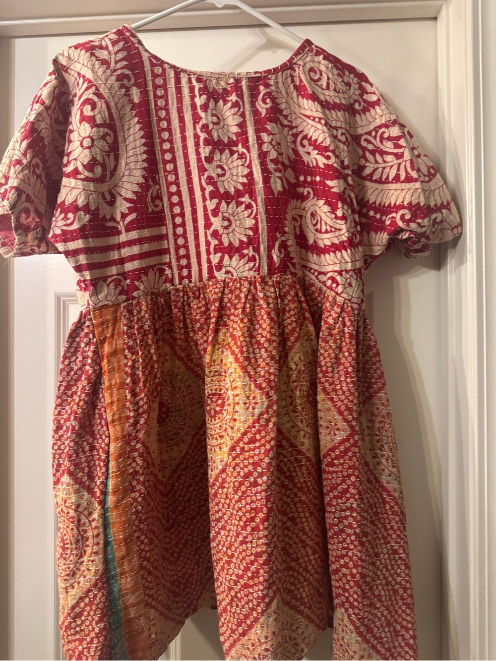 Women’s Red and Cream Printed Boho Dress
